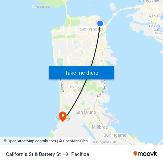 California St & Battery St to Pacifica map