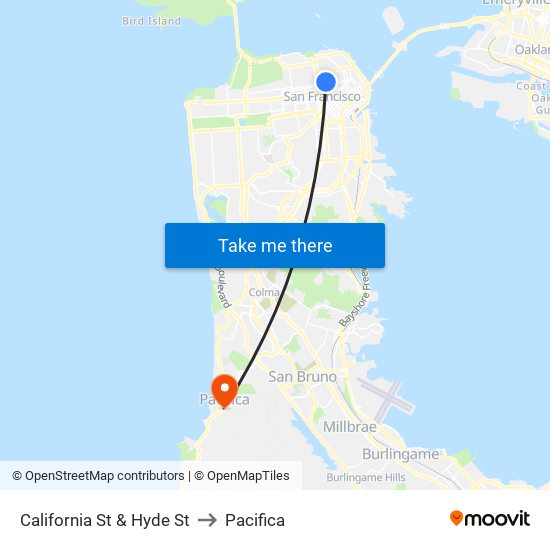 California St & Hyde St to Pacifica map