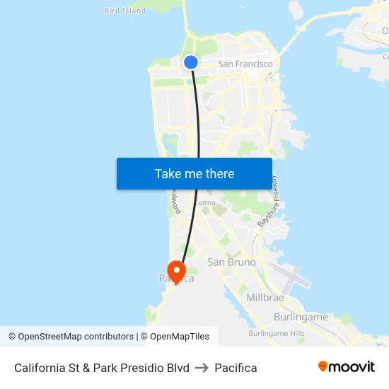 California St & Park Presidio Blvd to Pacifica map