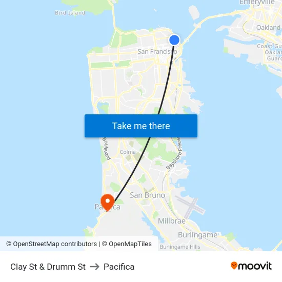 Clay St & Drumm St to Pacifica map