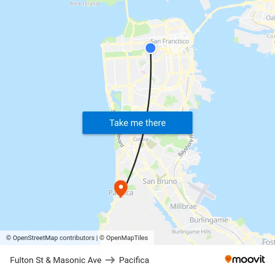 Fulton St & Masonic Ave to Pacifica map