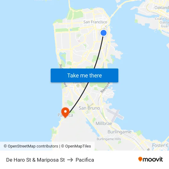 De Haro St & Mariposa St to Pacifica map