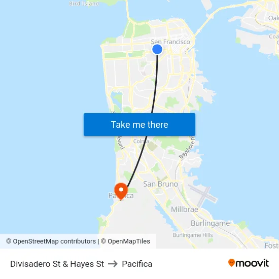 Divisadero St & Hayes St to Pacifica map