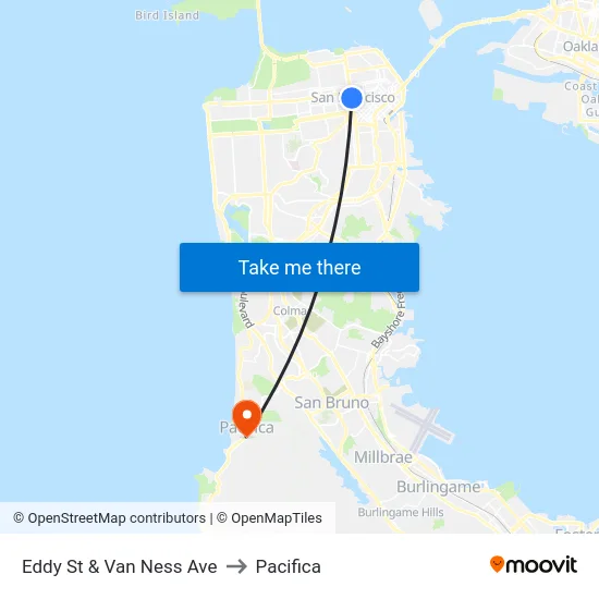 Eddy St & Van Ness Ave to Pacifica map