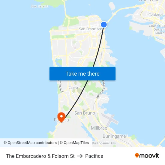 The Embarcadero & Folsom St to Pacifica map