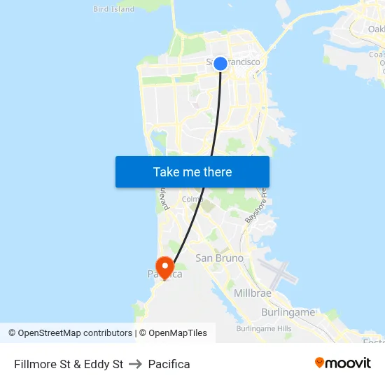Fillmore St & Eddy St to Pacifica map