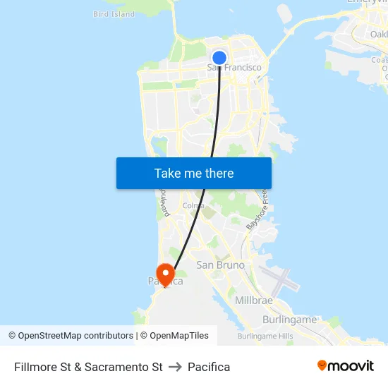 Fillmore St & Sacramento St to Pacifica map