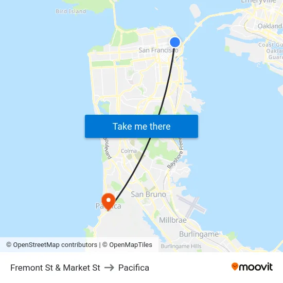 Fremont St & Market St to Pacifica map