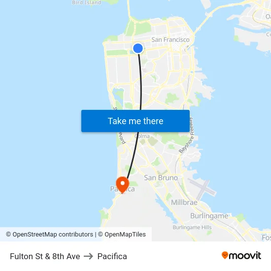 Fulton St & 8th Ave to Pacifica map