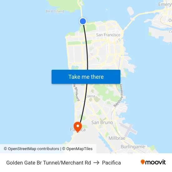 Golden Gate Br Tunnel/Merchant Rd to Pacifica map