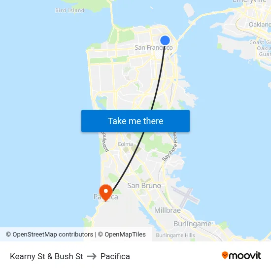 Kearny St & Bush St to Pacifica map
