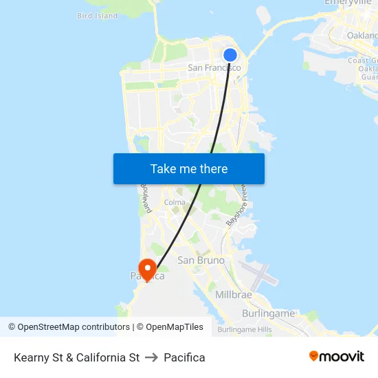 Kearny St & California St to Pacifica map