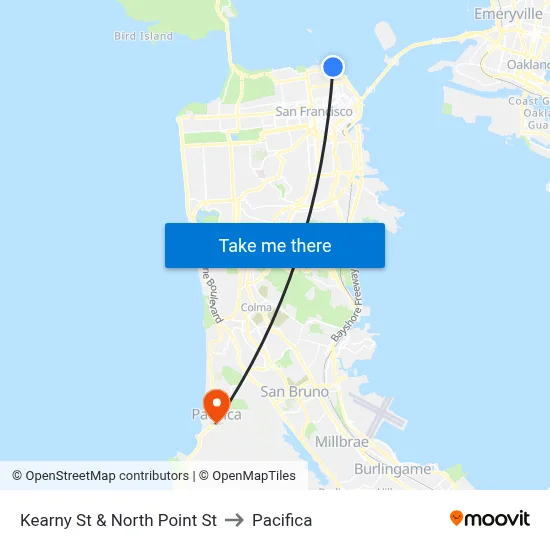 Kearny St & North Point St to Pacifica map