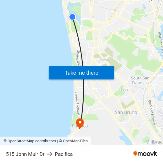 515 John Muir Dr to Pacifica map