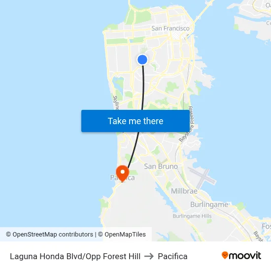 Laguna Honda Blvd/Opp Forest Hill to Pacifica map