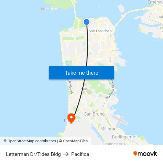 Letterman Dr/Tides Bldg to Pacifica map