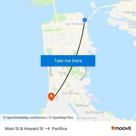 Main St & Howard St to Pacifica map