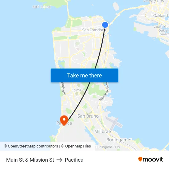 Main St & Mission St to Pacifica map
