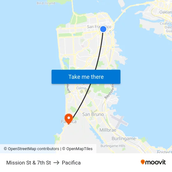 Mission St & 7th St to Pacifica map