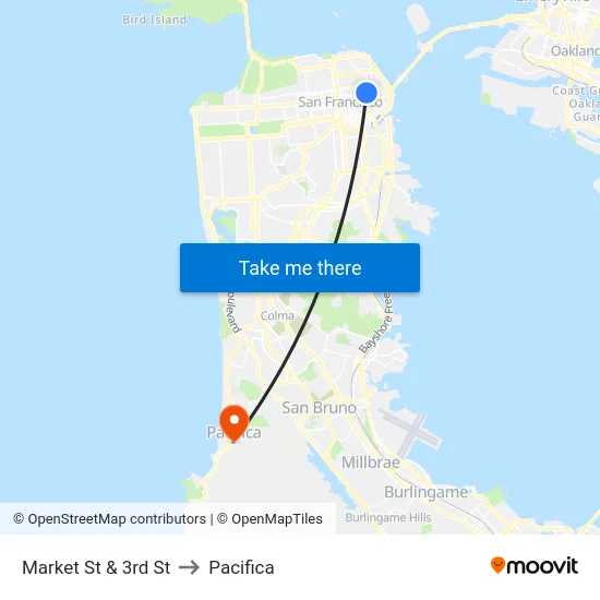 Market St & 3rd St to Pacifica map