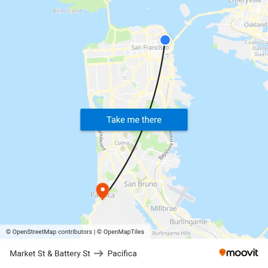 Market St & Battery St to Pacifica map