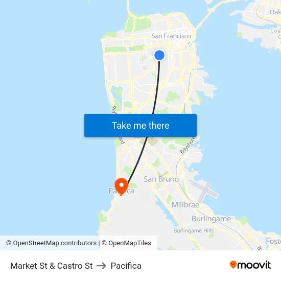 Market St & Castro St to Pacifica map