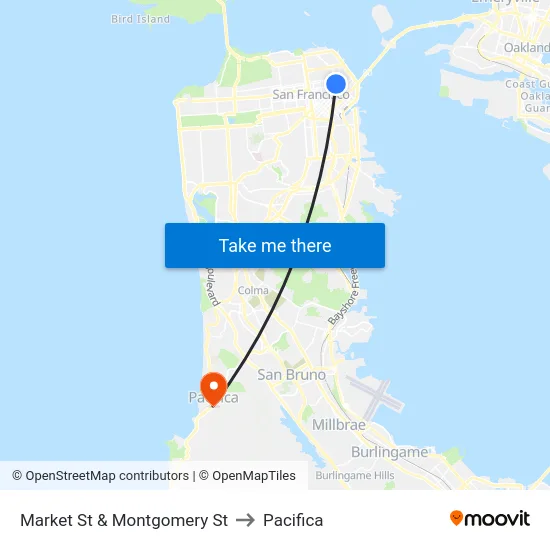 Market St & Montgomery St to Pacifica map