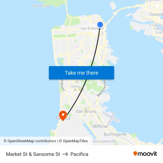 Market St & Sansome St to Pacifica map