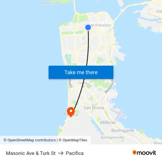 Masonic Ave & Turk St to Pacifica map