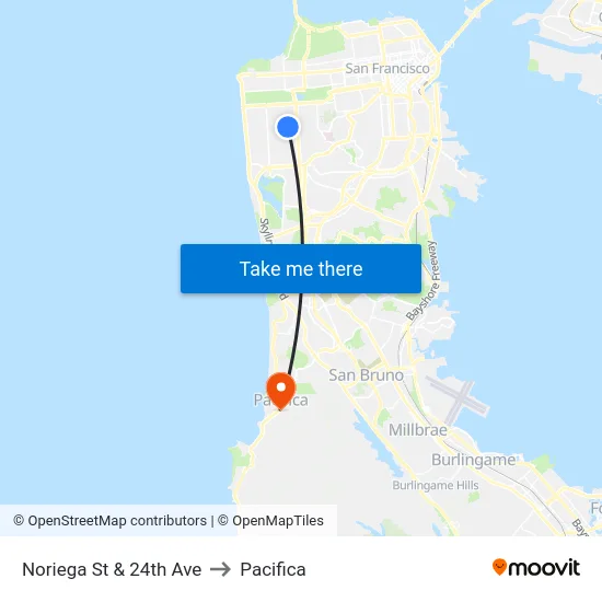 Noriega St & 24th Ave to Pacifica map