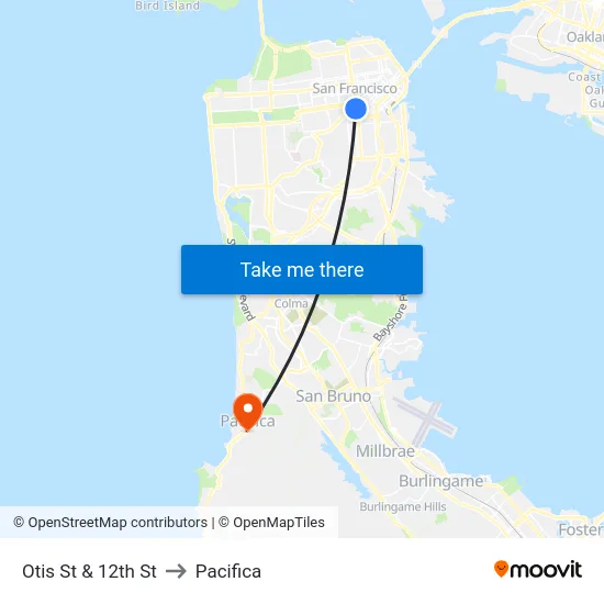 Otis St & 12th St to Pacifica map