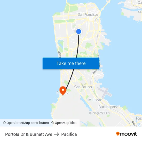 Portola Dr & Burnett Ave to Pacifica map