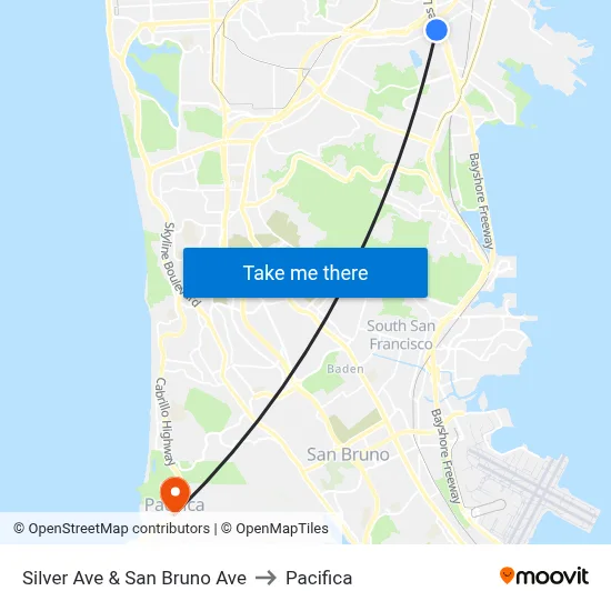Silver Ave & San Bruno Ave to Pacifica map