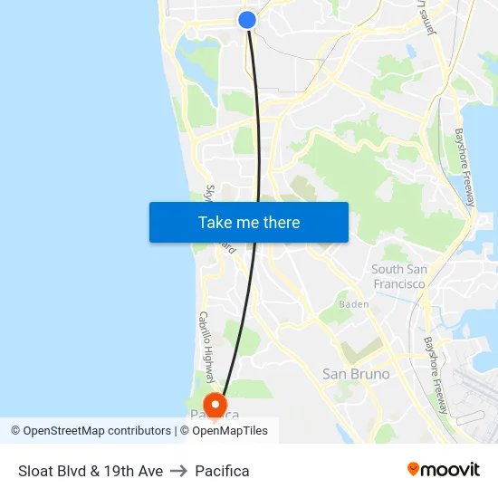 Sloat Blvd & 19th Ave to Pacifica map