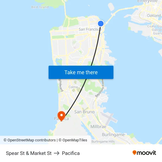 Spear St & Market St to Pacifica map