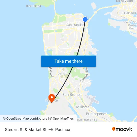 Steuart St & Market St to Pacifica map