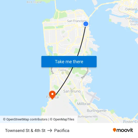 Townsend St & 4th St to Pacifica map