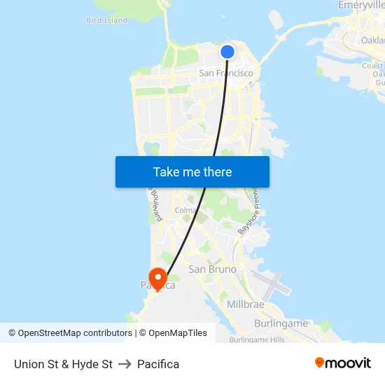 Union St & Hyde St to Pacifica map