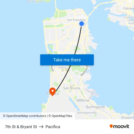 7th St & Bryant St to Pacifica map