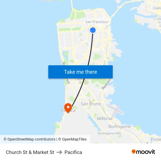 Church St & Market St to Pacifica map