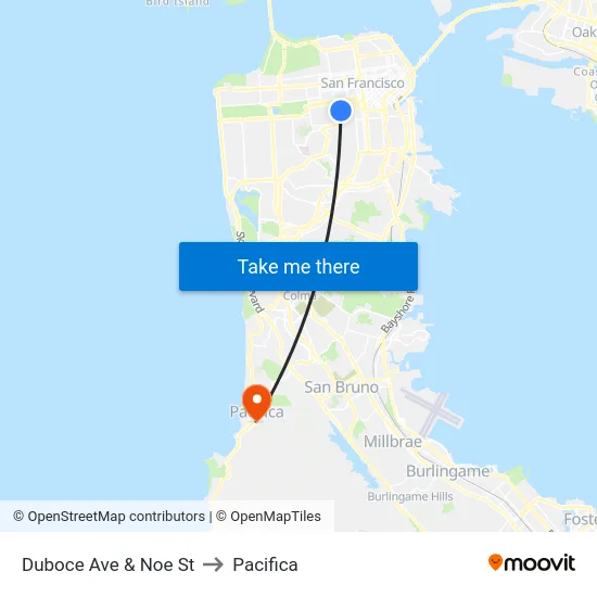 Duboce Ave & Noe St to Pacifica map
