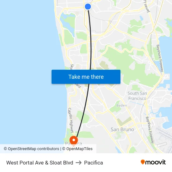 West Portal Ave & Sloat Blvd to Pacifica map