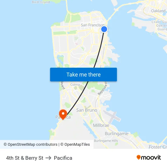 4th St & Berry St to Pacifica map