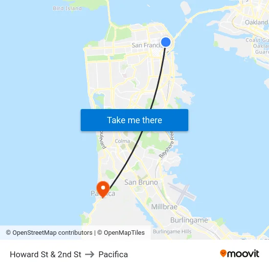 Howard St & 2nd St to Pacifica map