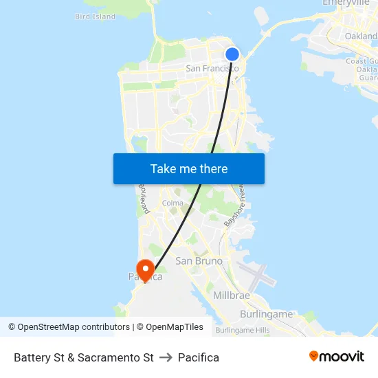 Battery St & Sacramento St to Pacifica map
