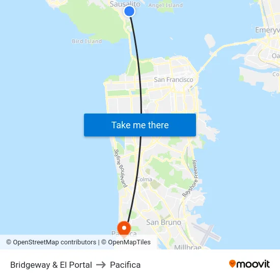 Bridgeway & El Portal to Pacifica map
