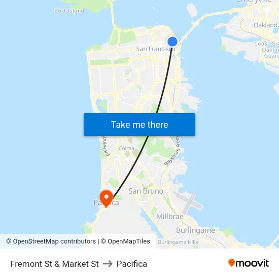 Fremont St & Market St to Pacifica map