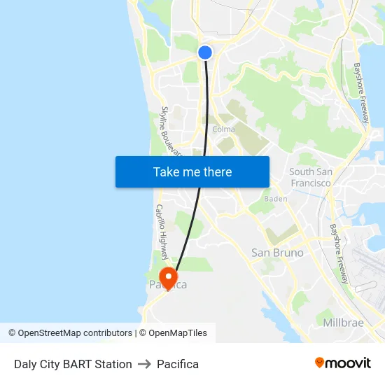Daly City BART Station to Pacifica map
