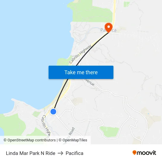 Linda Mar Park N Ride to Pacifica map