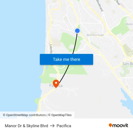 Manor Dr & Skyline Blvd to Pacifica map